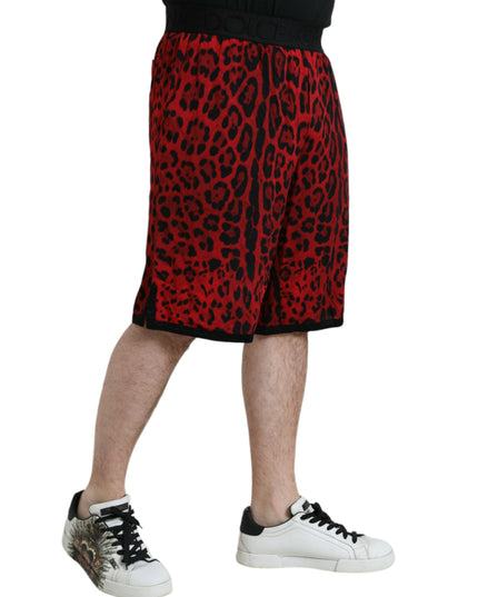 Dolce & Gabbana Red Leopard Print Viscose Bermuda Shorts