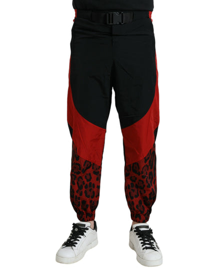 Dolce & Gabbana Black Red Leopard Print Nylon Jogger Pants