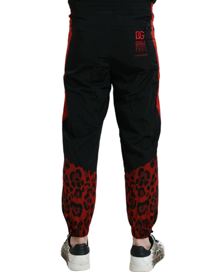 Dolce & Gabbana Black Red Leopard Print Nylon Jogger Pants