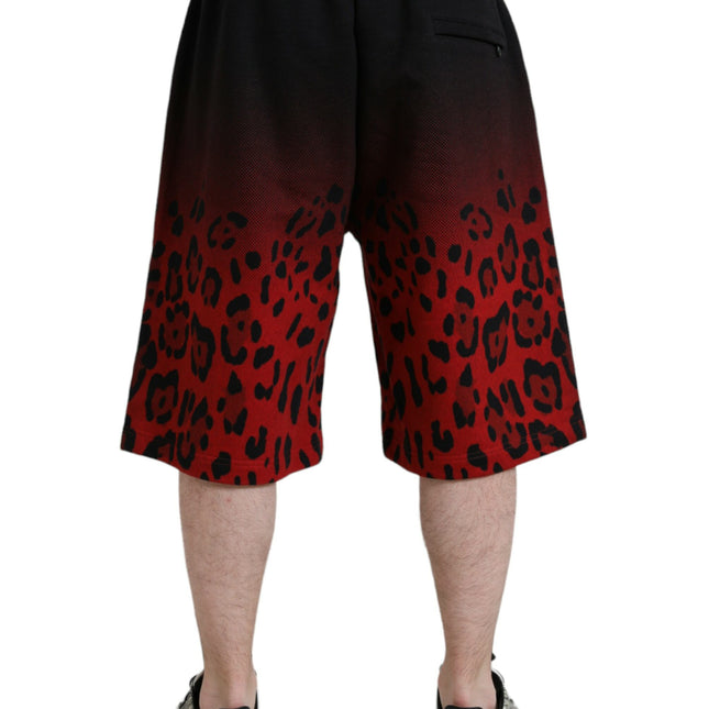 Dolce & Gabbana Red Leopard Print Cotton Bermuda Shorts