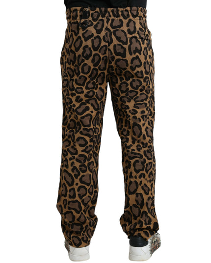 Dolce & Gabbana Brown Leopard Print Polyester Jogger Pants