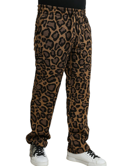 Dolce & Gabbana Brown Leopard Print Polyester Jogger Pants