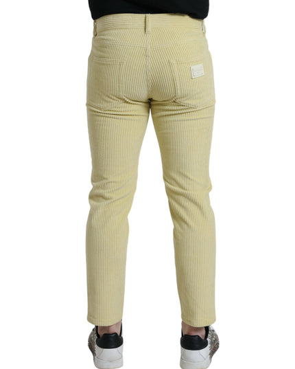 Dolce & Gabbana Yellow Corduroy Logo Plaque Skinny Denim Jeans