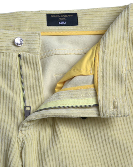 Dolce & Gabbana Yellow Corduroy Logo Plaque Skinny Denim Jeans