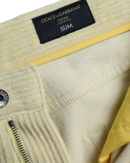 Dolce & Gabbana Yellow Corduroy Logo Plaque Skinny Denim Jeans