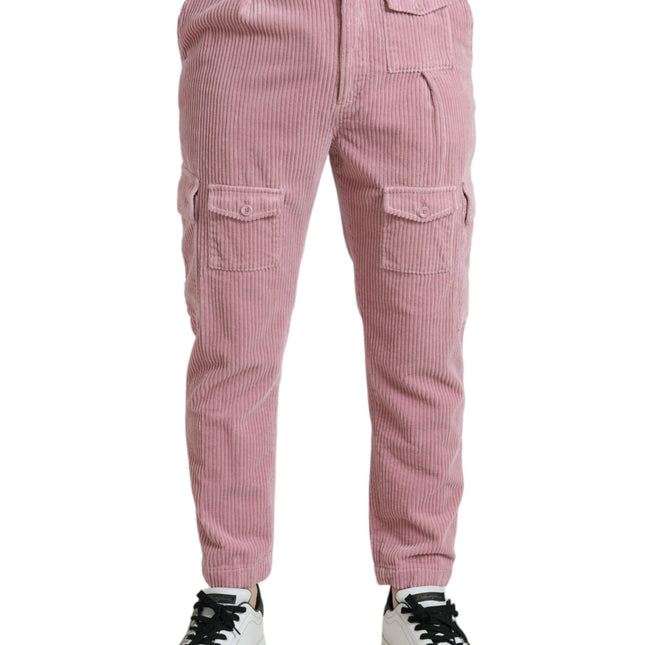 Dolce & Gabbana Pink Corduroy Cotton Stretch Skinny Cargo Jeans