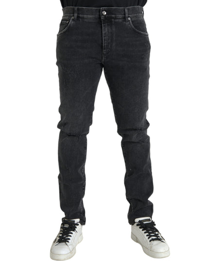 Dolce & Gabbana Gray Cotton Stretch Skinny Denim Logo Jeans