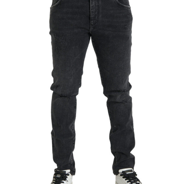 Dolce & Gabbana Gray Cotton Stretch Skinny Denim Logo Jeans