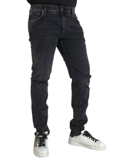 Dolce & Gabbana Gray Cotton Stretch Skinny Denim Logo Jeans