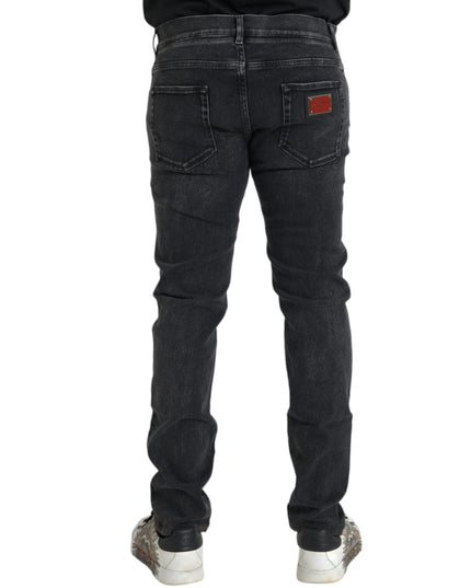 Dolce & Gabbana Gray Cotton Stretch Skinny Denim Logo Jeans