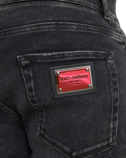 Dolce & Gabbana Gray Cotton Stretch Skinny Denim Logo Jeans