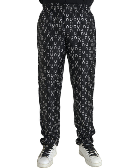 Dolce & Gabbana Black Horseshoe Print Silk Pants