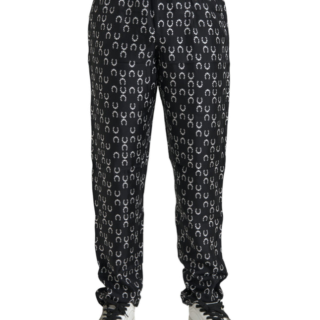 Dolce & Gabbana Black Horseshoe Print Silk Pants