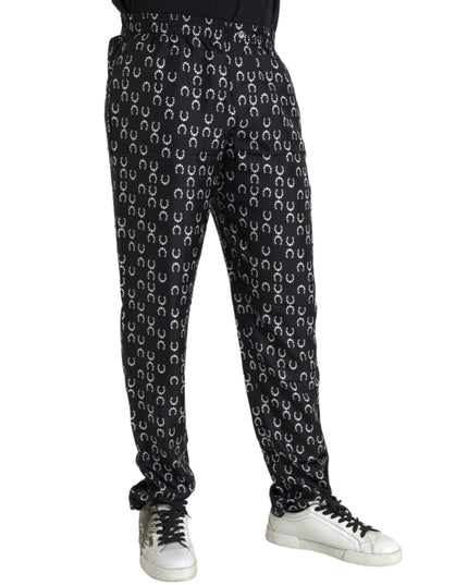 Dolce & Gabbana Black Horseshoe Print Silk Pants