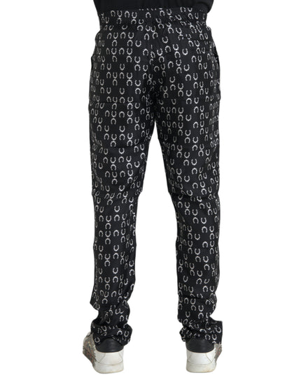 Dolce & Gabbana Black Horseshoe Print Silk Pants