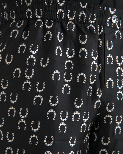 Dolce & Gabbana Black Horseshoe Print Silk Pants