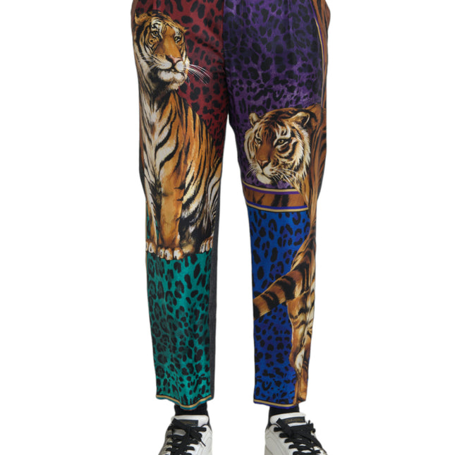 Dolce & Gabbana Multicolor Tiger Leopard Cotton Loose Tapered Pants