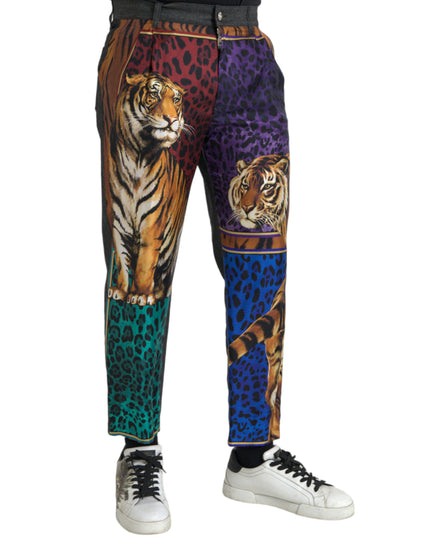 Dolce & Gabbana Multicolor Tiger Leopard Cotton Loose Tapered Pants