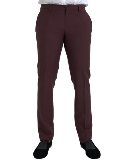 Dolce & Gabbana Maroon Wool Men Slim Fit Dress Pants