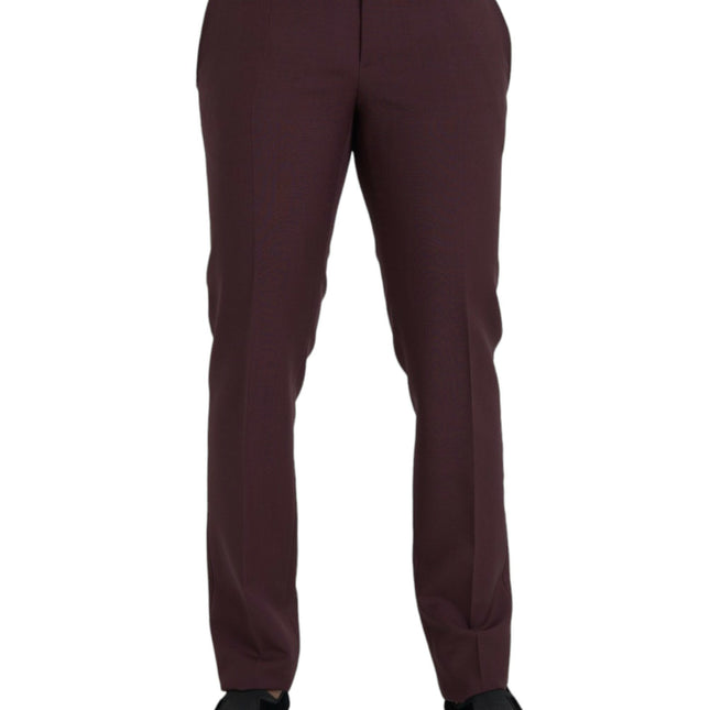 Dolce & Gabbana Maroon Wool Men Slim Fit Dress Pants