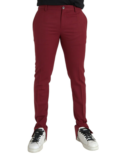 Dolce & Gabbana Red Wool Men Slim Fit Dress Pants