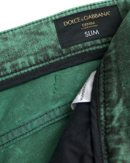 Dolce & Gabbana Green Crystals Cotton Stretch Slim Jeans