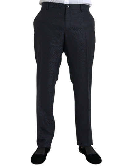 Dolce & Gabbana Blue Brocade Wool Skinny Men Dress Pants
