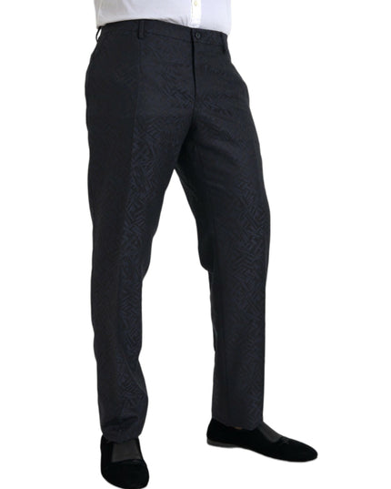 Dolce & Gabbana Blue Brocade Wool Skinny Men Dress Pants