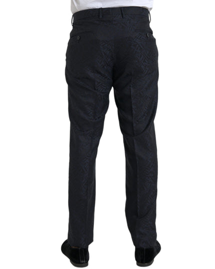 Dolce & Gabbana Blue Brocade Wool Skinny Men Dress Pants