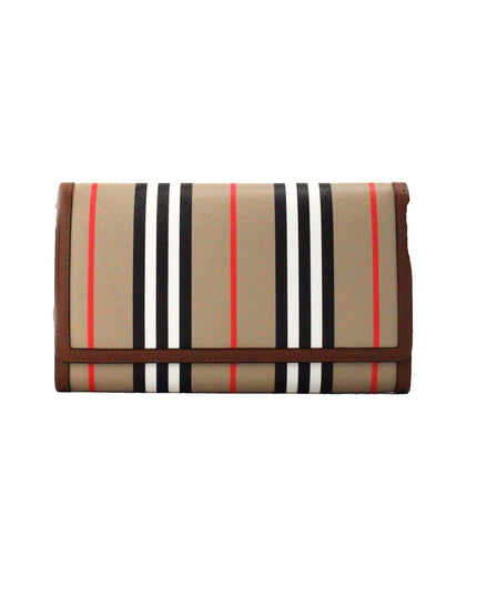 Burberry Hannah Icon Stripe Archive Tan E-Canvas Leather Wallet Crossbody Bag