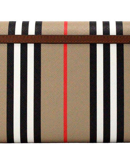 Burberry Hannah Icon Stripe Archive Tan E-Canvas Leather Wallet Crossbody Bag