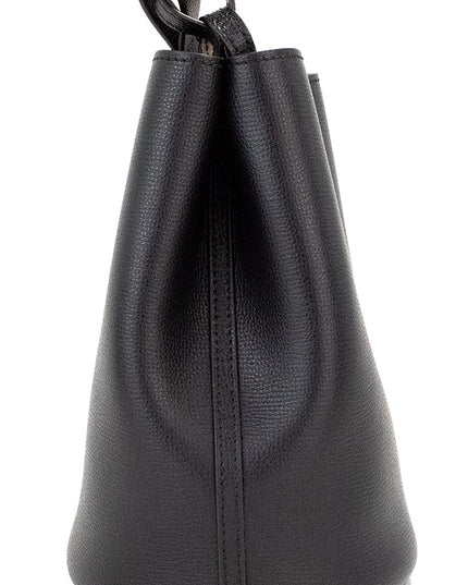 Burberry Lorne Small Black Haymarket Check Pebble Leather Bucket Handbag Purse