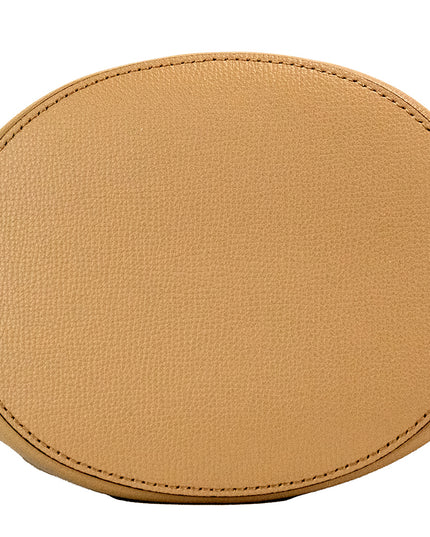 Burberry Lorne Small Camel Haymarket Check Pebble Leather Bucket Handbag Purse