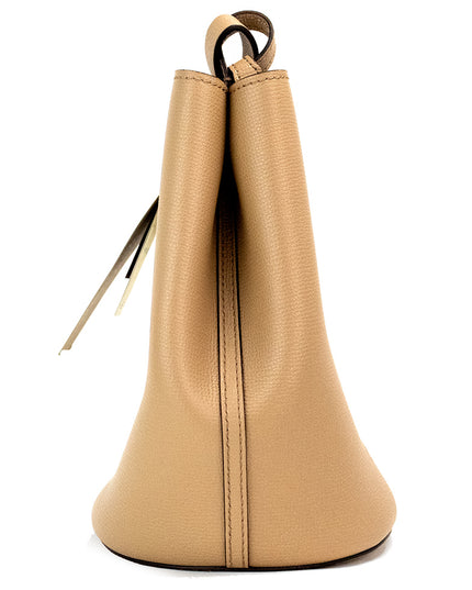 Burberry Lorne Small Camel Haymarket Check Pebble Leather Bucket Handbag Purse