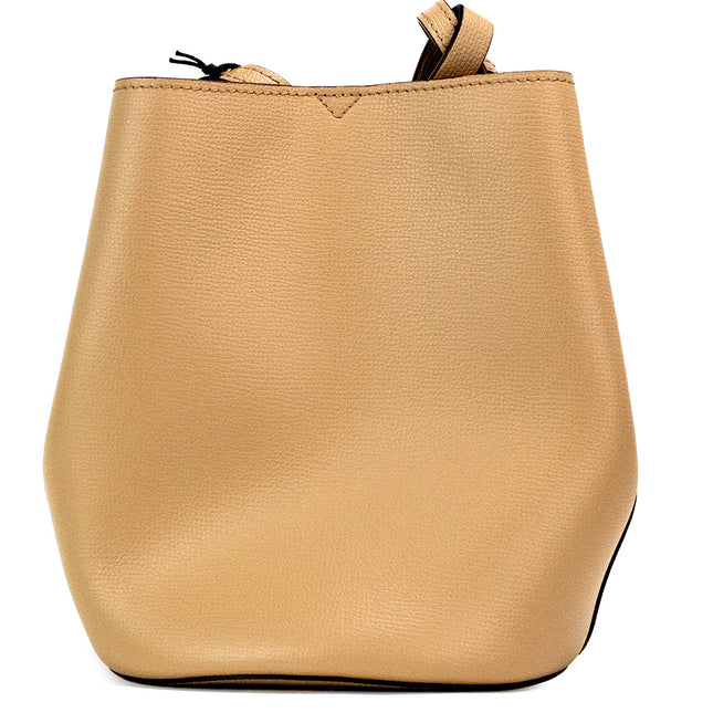 Burberry Lorne Small Camel Haymarket Check Pebble Leather Bucket Handbag Purse