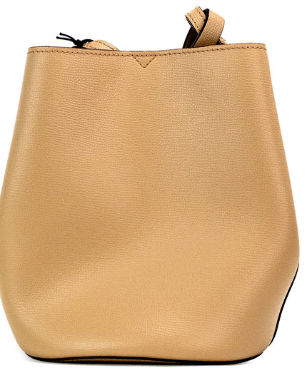Burberry Lorne Small Camel Haymarket Check Pebble Leather Bucket Handbag Purse