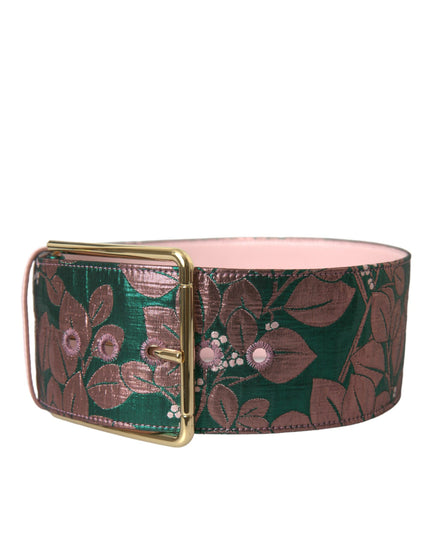 Dolce & Gabbana Multicolor Floral Jacquard Lurex Gold Buckle Belt