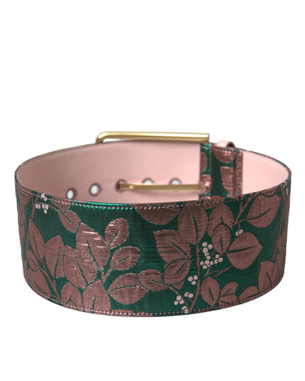 Dolce & Gabbana Multicolor Floral Jacquard Lurex Gold Buckle Belt