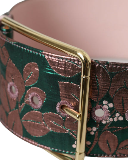 Dolce & Gabbana Multicolor Floral Jacquard Lurex Gold Buckle Belt