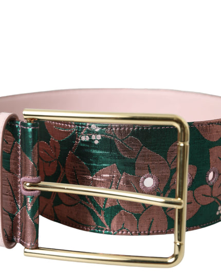 Dolce & Gabbana Multicolor Floral Jacquard Lurex Gold Buckle Belt
