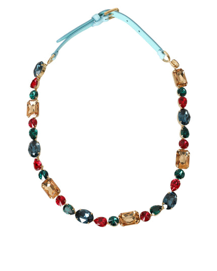 Dolce & Gabbana Light Blue Leather Crystal Chain Waist Belt