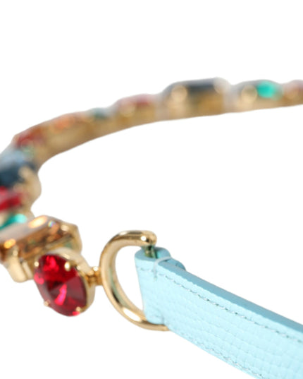 Dolce & Gabbana Light Blue Leather Crystal Chain Waist Belt