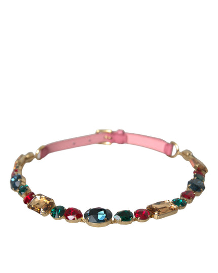 Dolce & Gabbana Pink Leather Crystal Chain Embellished Belt
