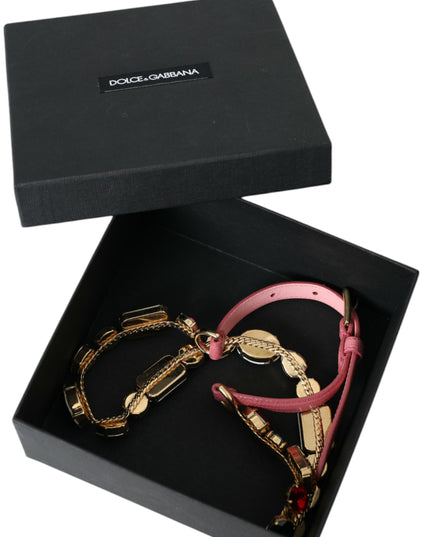 Dolce & Gabbana Pink Leather Crystal Chain Embellished Belt