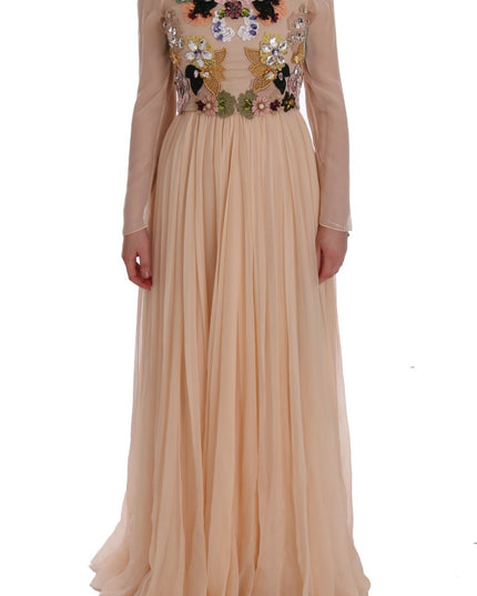 Dolce & Gabbana Pink Silk Floral Crystal Maxi Gown Dress