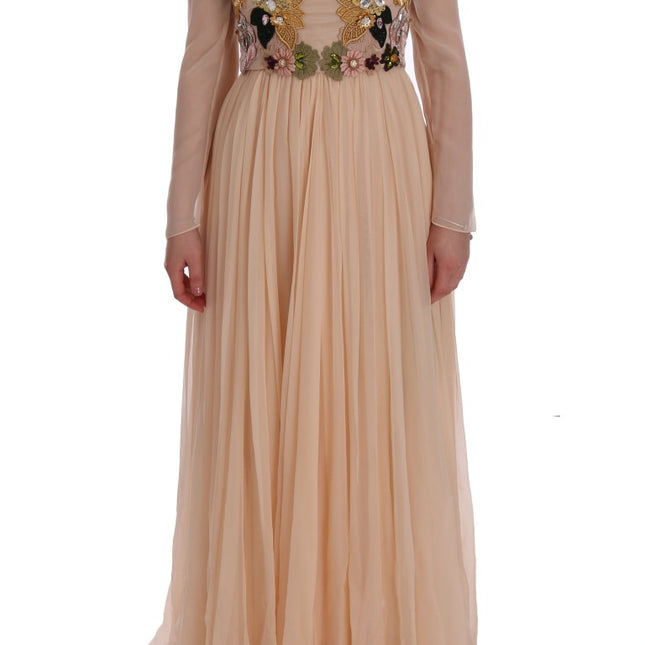 Dolce & Gabbana Pink Silk Floral Crystal Maxi Gown Dress