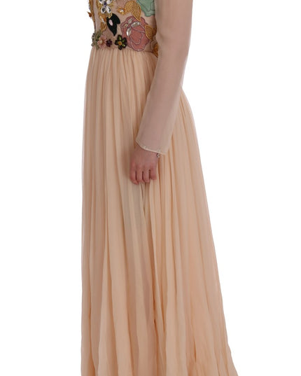 Dolce & Gabbana Pink Silk Floral Crystal Maxi Gown Dress