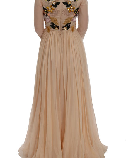 Dolce & Gabbana Pink Silk Floral Crystal Maxi Gown Dress