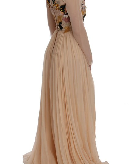 Dolce & Gabbana Pink Silk Floral Crystal Maxi Gown Dress