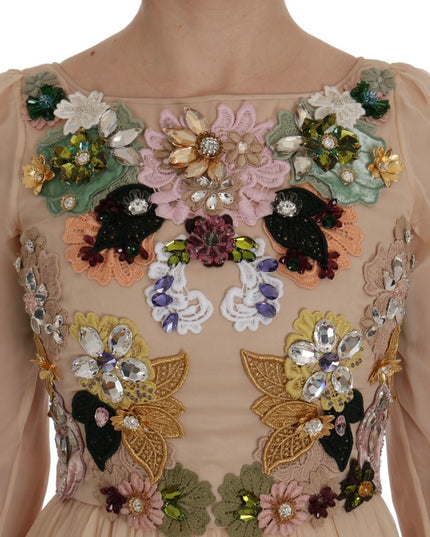 Dolce & Gabbana Pink Silk Floral Crystal Maxi Gown Dress